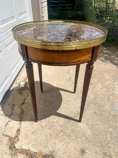 French 19th Century Louis XVI Mahogany Oval Bouillotte Marble Top Side Table