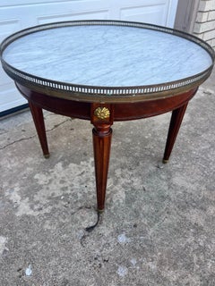 French 19th Century Louis XVI Mahogany Oval Bouillotte Marble Top Side Table