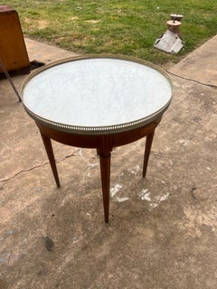 French 19th Century Louis XVI Mahogany Round Bouillotte Marble Top Side Table