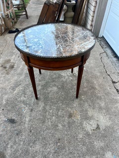 French 19th Century Louis XVI Mahogany Round Bouillotte Marble Top Side Table