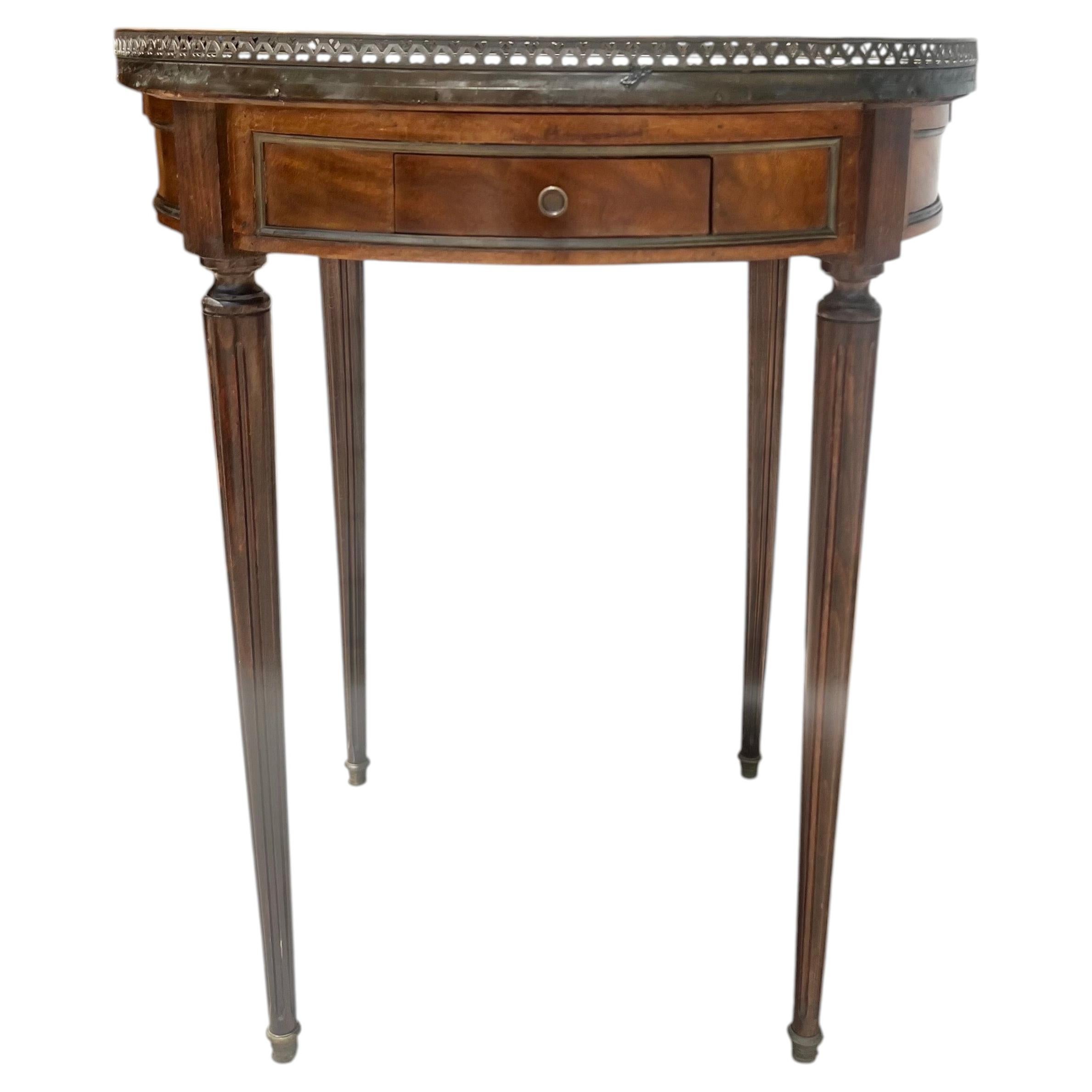 French 19th Century Louis XVI Mahogany Round Bouillotte Marble Top Side Table