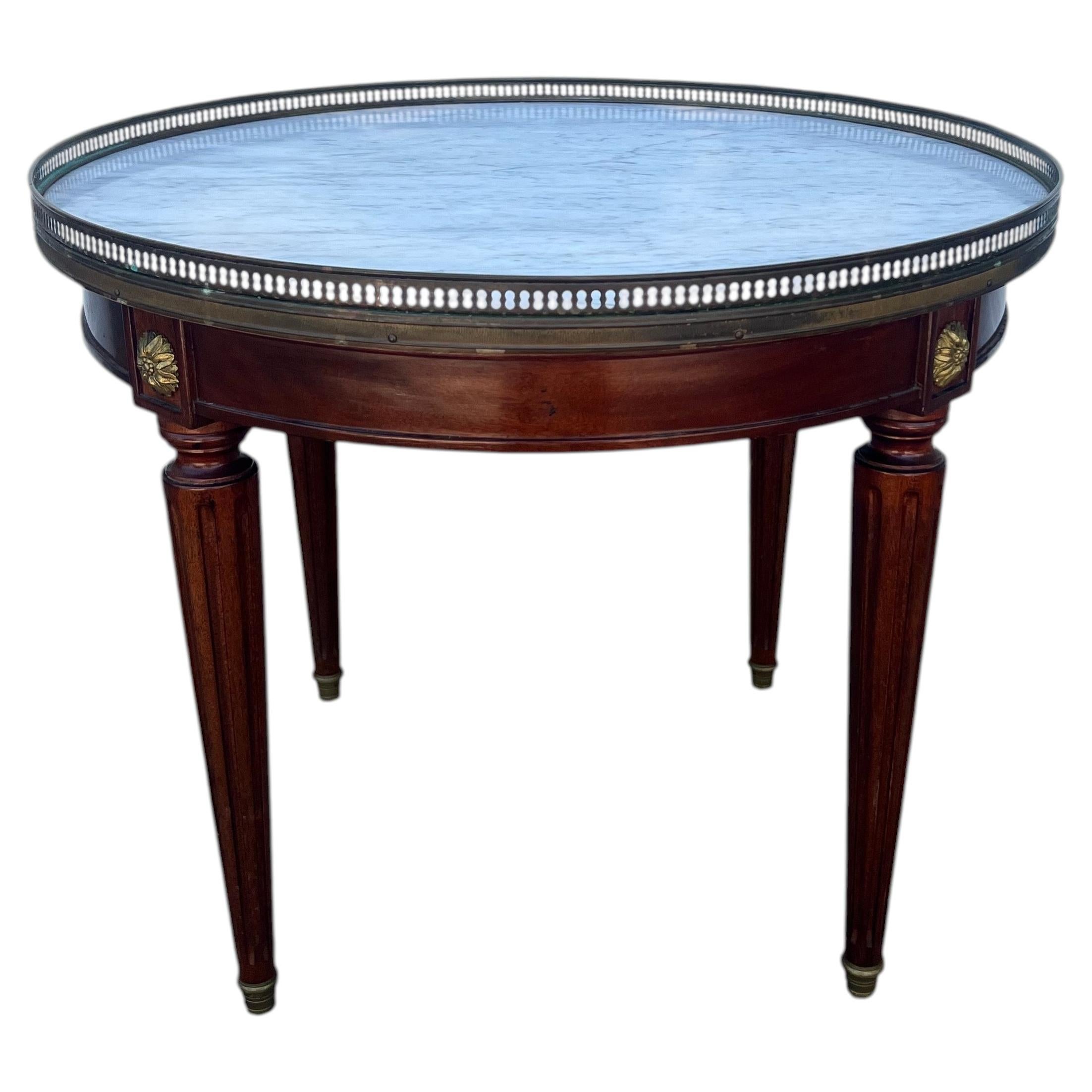French 19th Century Louis XVI Mahogany Round Bouillotte Marble Top Side Table For Sale