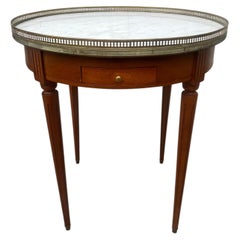 French 19th Century Louis XVI Mahogany Round Bouillotte Marble Top Side Table