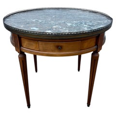 French 19th Century Louis XVI Mahogany Round Bouillotte Marble Top Side Table
