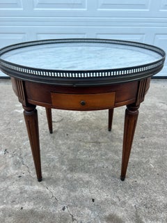 French 19th Century Louis XVI Mahogany Round Bouillotte Marble Top Side Table