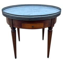 French 19th Century Louis XVI Mahogany Round Bouillotte Marble Top Side Table