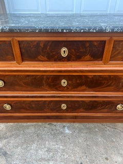 French 19th Century Louis XVI Marble Top Mahogany Commode