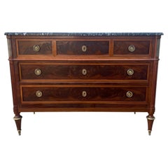 French 19th Century Louis XVI Marble Top Mahogany Commode