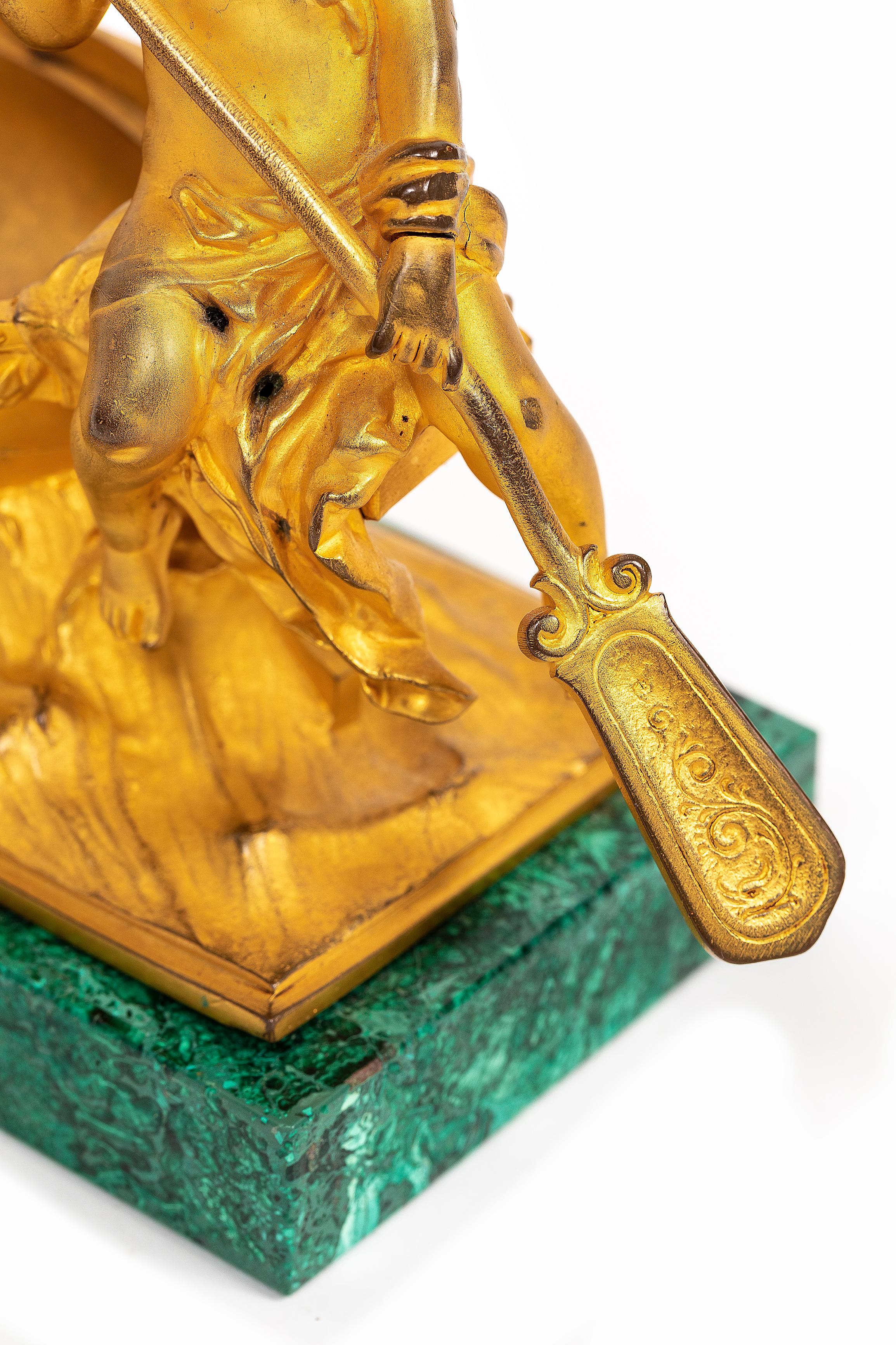Französisch 19. Jahrhundert Louis XVI Ormolu und Malachit Centerpiece w / Cherub + Swan im Angebot 4
