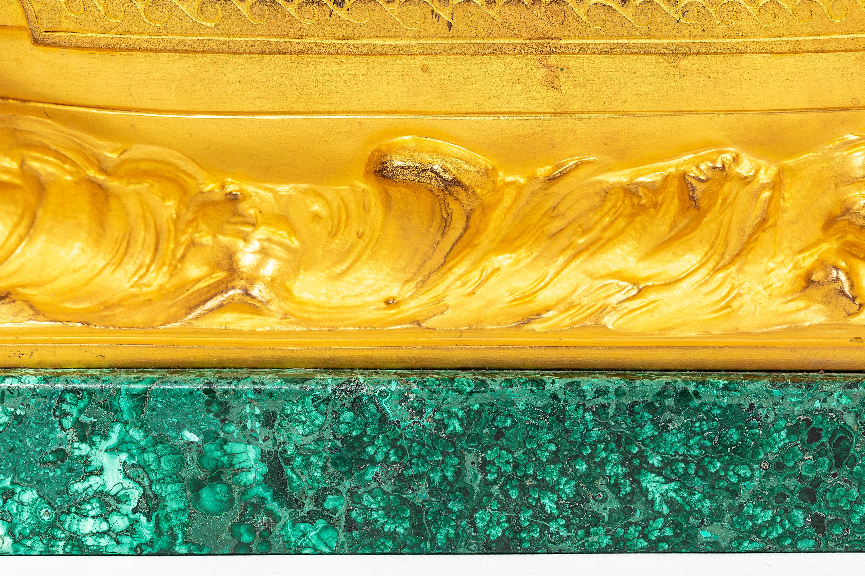 Französisch 19. Jahrhundert Louis XVI Ormolu und Malachit Centerpiece w / Cherub + Swan im Angebot 7