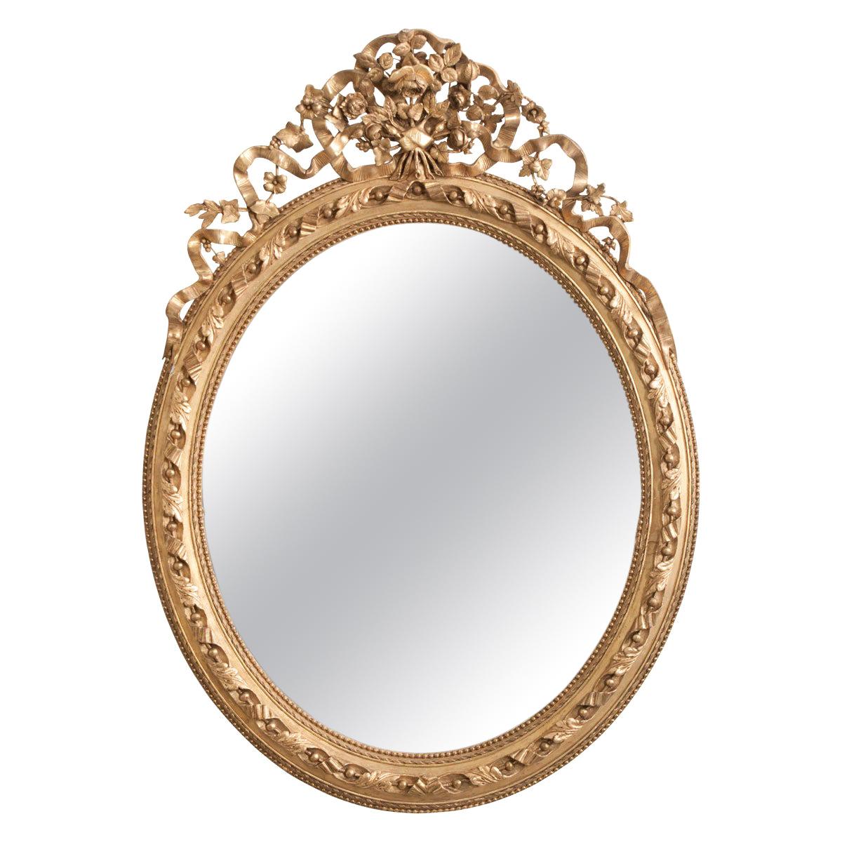 French 19th Century Louis XVI Oval Giltwood Mirror