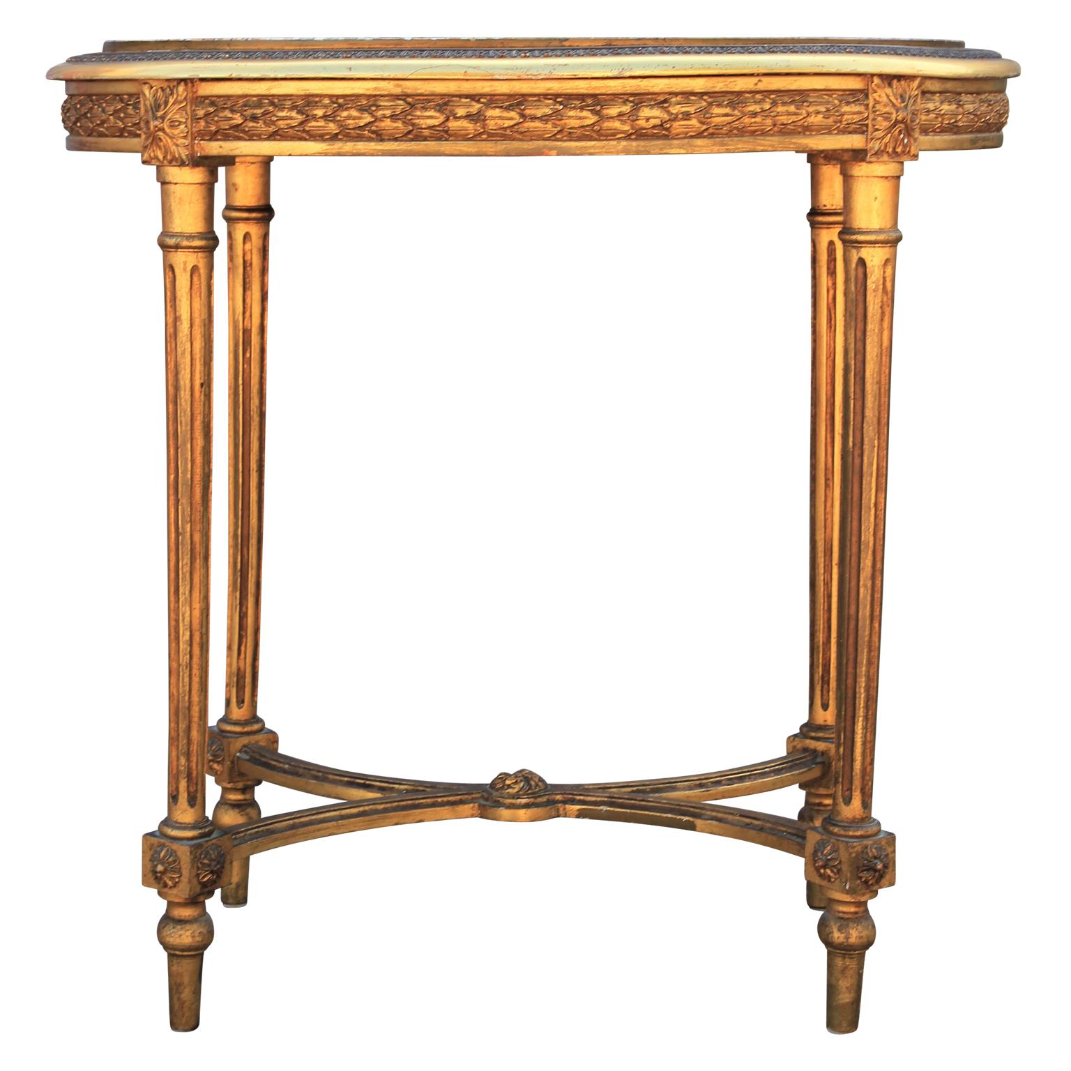 French 19th Century Louis XVI Oval Gold Gilt Table with Marble Top In Good Condition In Houston, TX