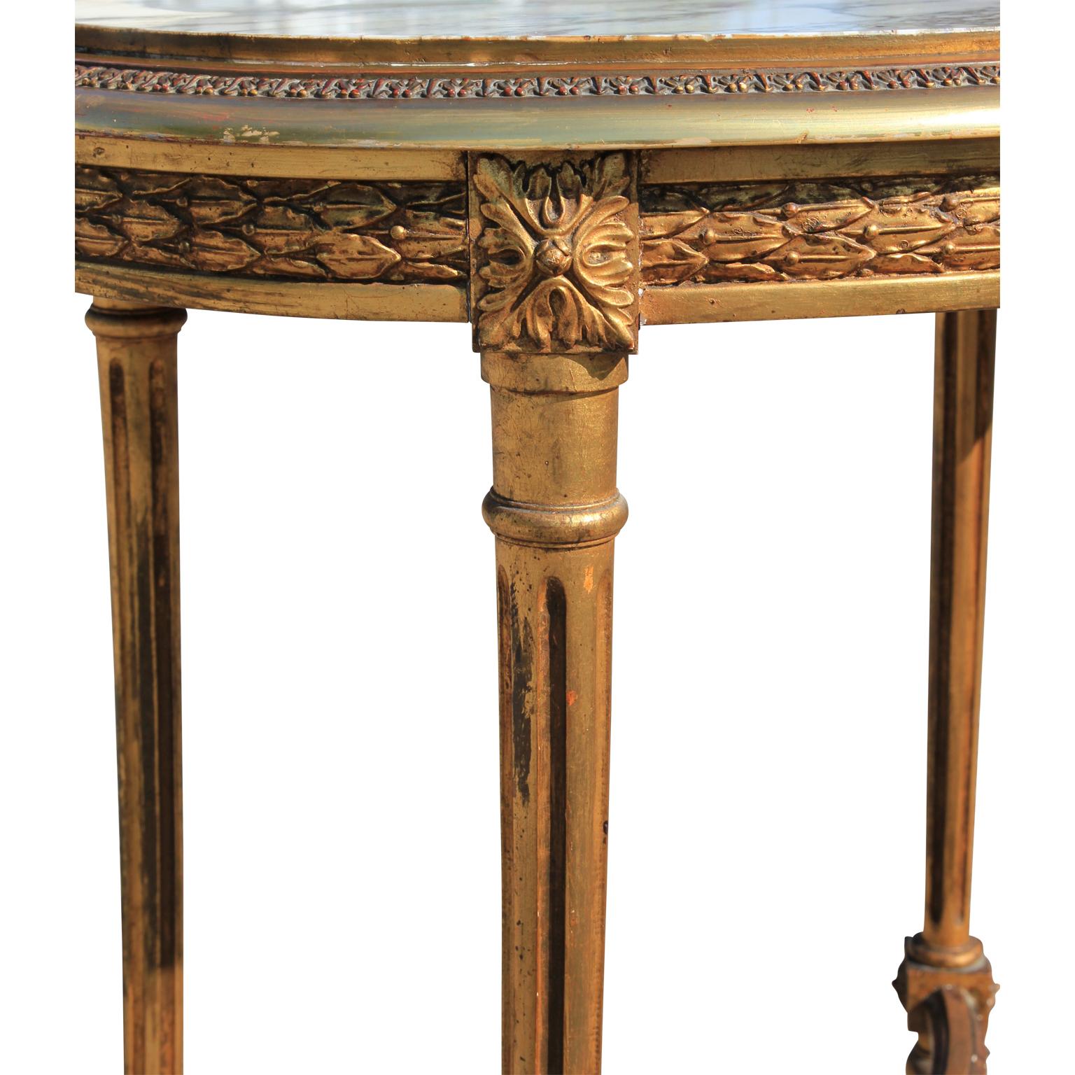 French 19th Century Louis XVI Oval Gold Gilt Table with Marble Top 1