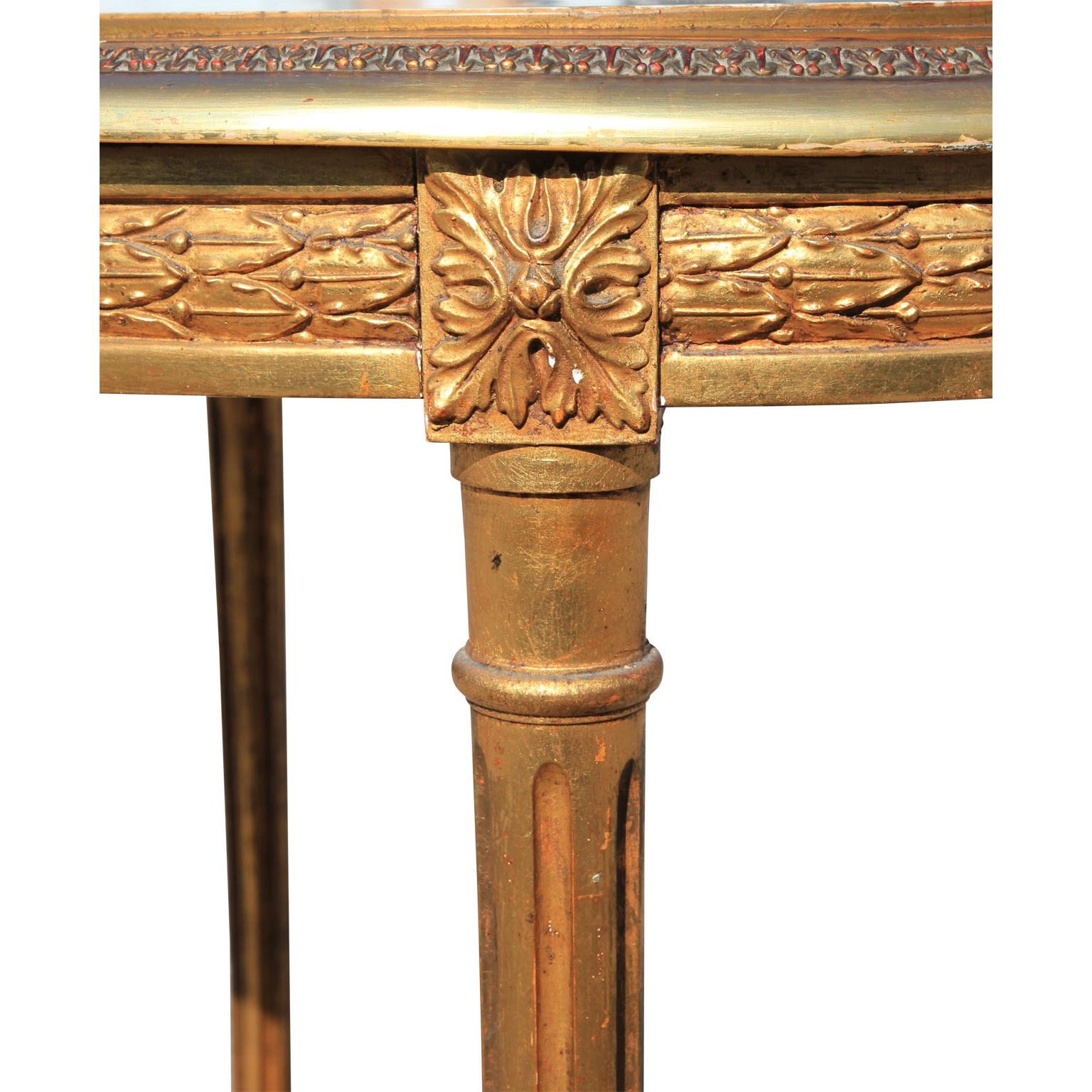French 19th Century Louis XVI Oval Gold Gilt Table with Marble Top 2