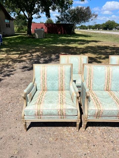 French 19th Century Louis XVI Painted Arm Chairs / Sofa Living Room Set