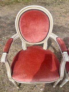 French 19th Century Louis XVI Painted Walnut Arm Chairs - Set of 2