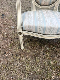 French 19th Century Louis XVI Painted Walnut Arm Chairs - Set of 2