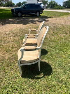 French 19th Century Louis XVI Painted Walnut Arm Chairs - Set of 2