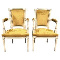 French 19th Century Louis XVI Painted Walnut Arm Chairs - Set of 2