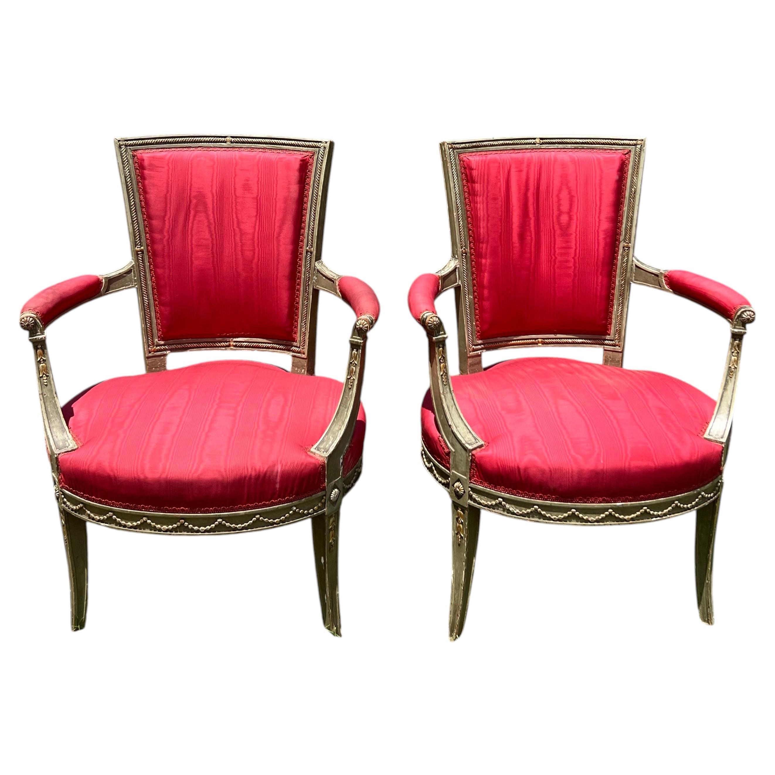 French 19th Century Louis XVI Painted Walnut Dining Chairs - Set of 2 For Sale