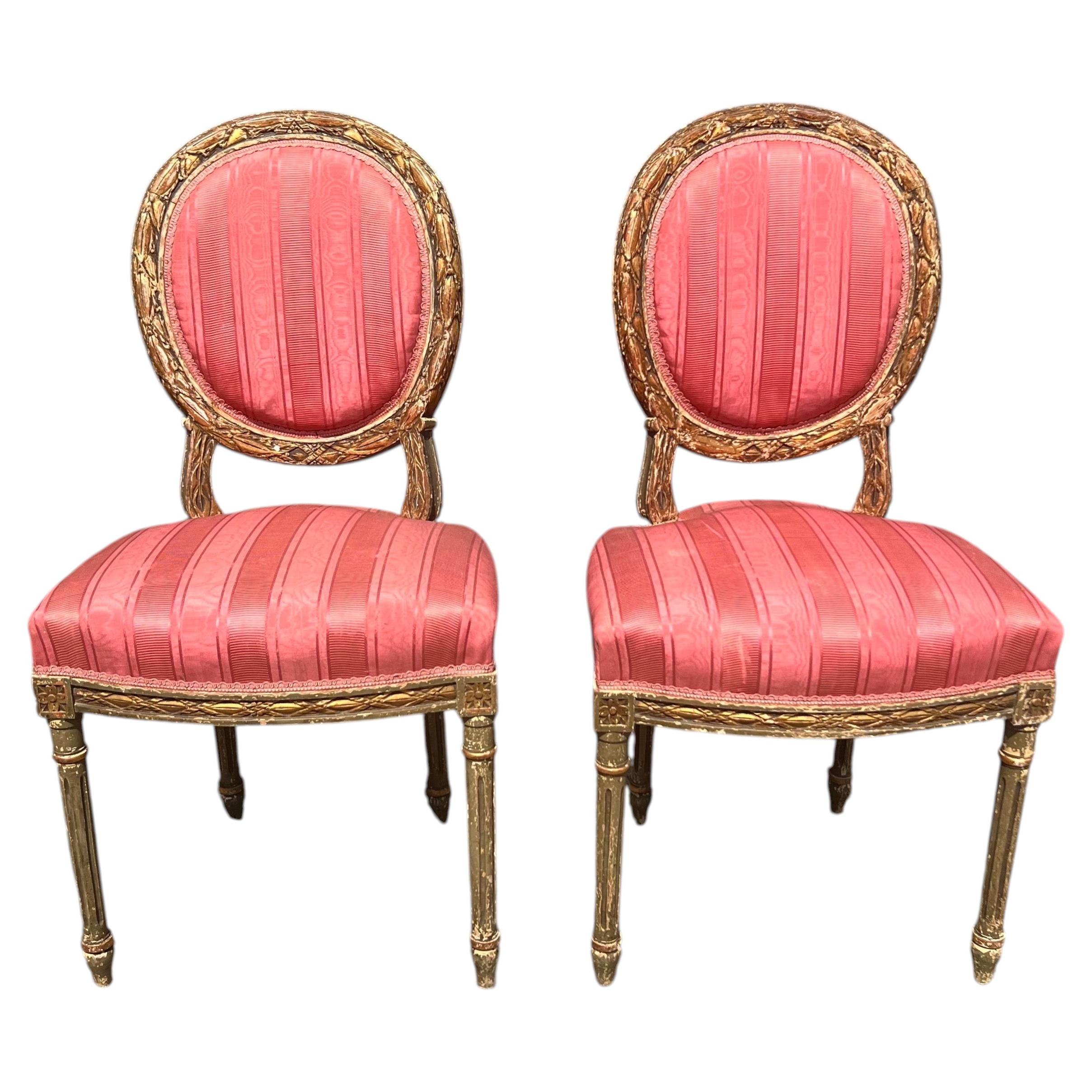 French 19th Century Louis XVI Painted Walnut Dining Chairs - Set of 2 For Sale