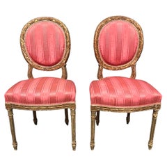 French 19th Century Louis XVI Painted Walnut Dining Chairs - Set of 2