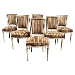 French 19th Century Louis XVI Painted Walnut Dining Chairs - Set of 6