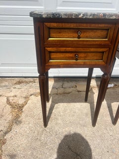 French 19th Century Louis XVI Pair of Walnut Marble Top Night Stands
