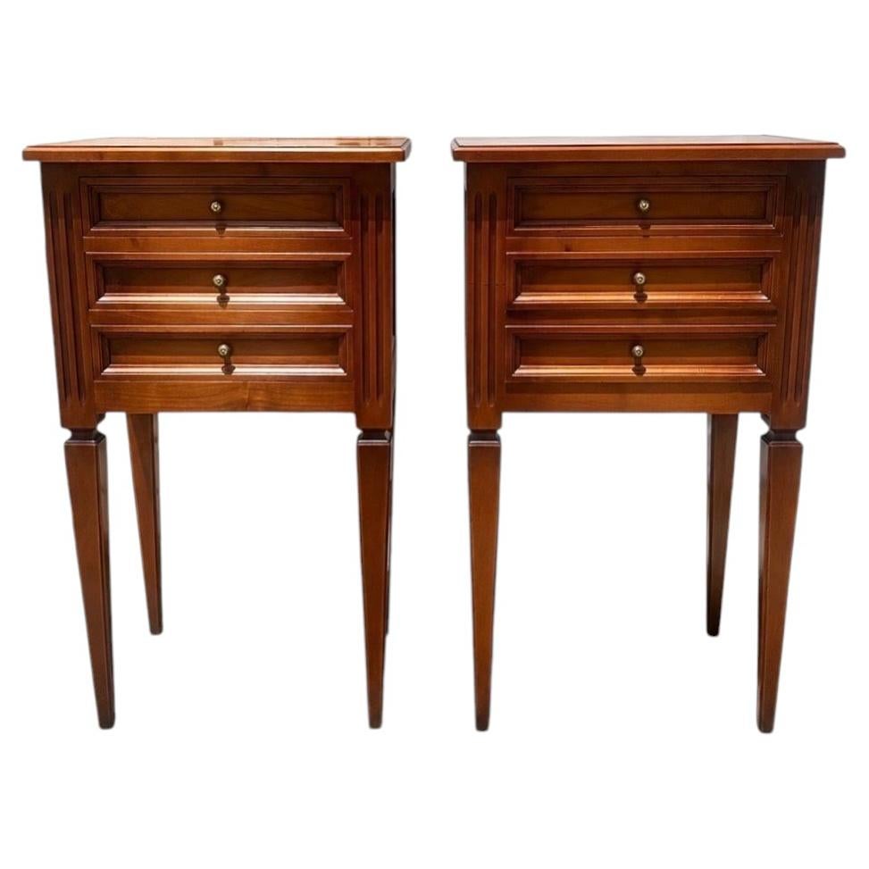 French 19th Century Louis XVI Pair of Walnut Nightstands