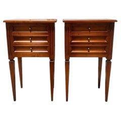 French 19th Century Louis XVI Pair of Walnut Nightstands