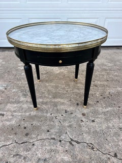 Table d'appoint ronde française du XIXe siècle, de style Louis XVI, avec plateau en marbre « Bouillotte »