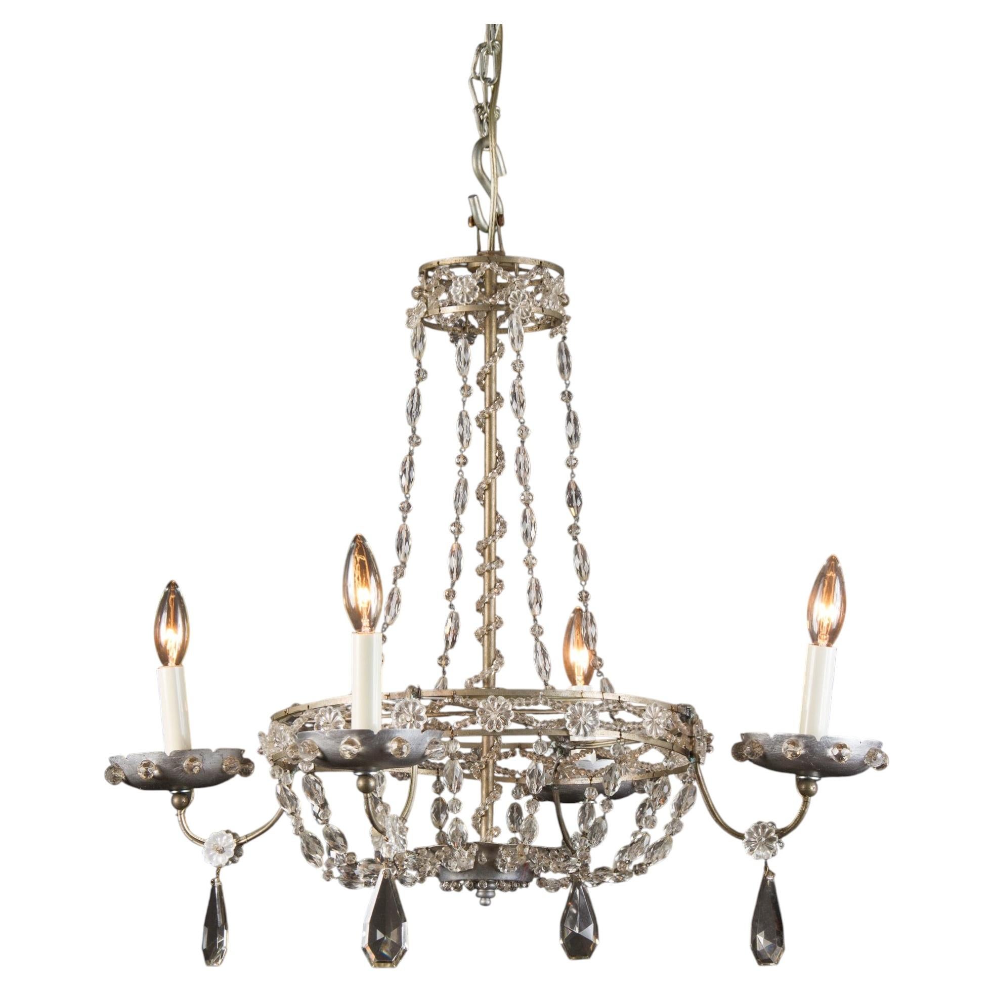 French 19th Century Louis XVI Silver Plated Bronze Chandelier