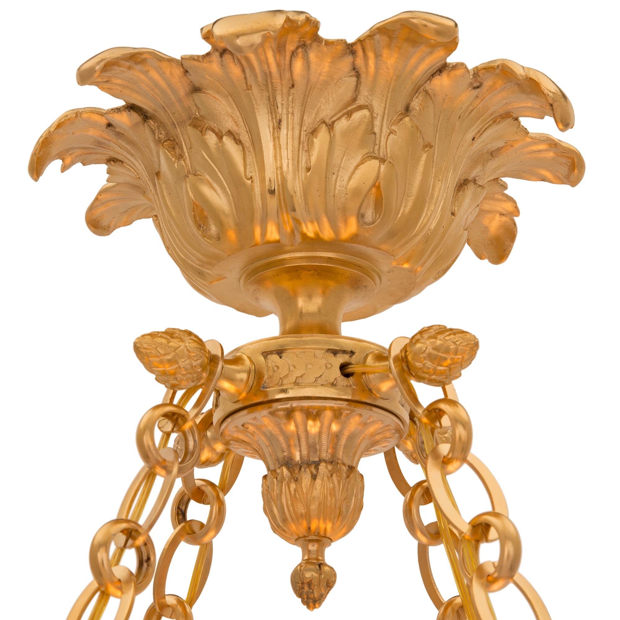 French 19th Century Louis XVI St. Alabaster and Ormolu Chandelier In Good Condition For Sale In West Palm Beach, FL