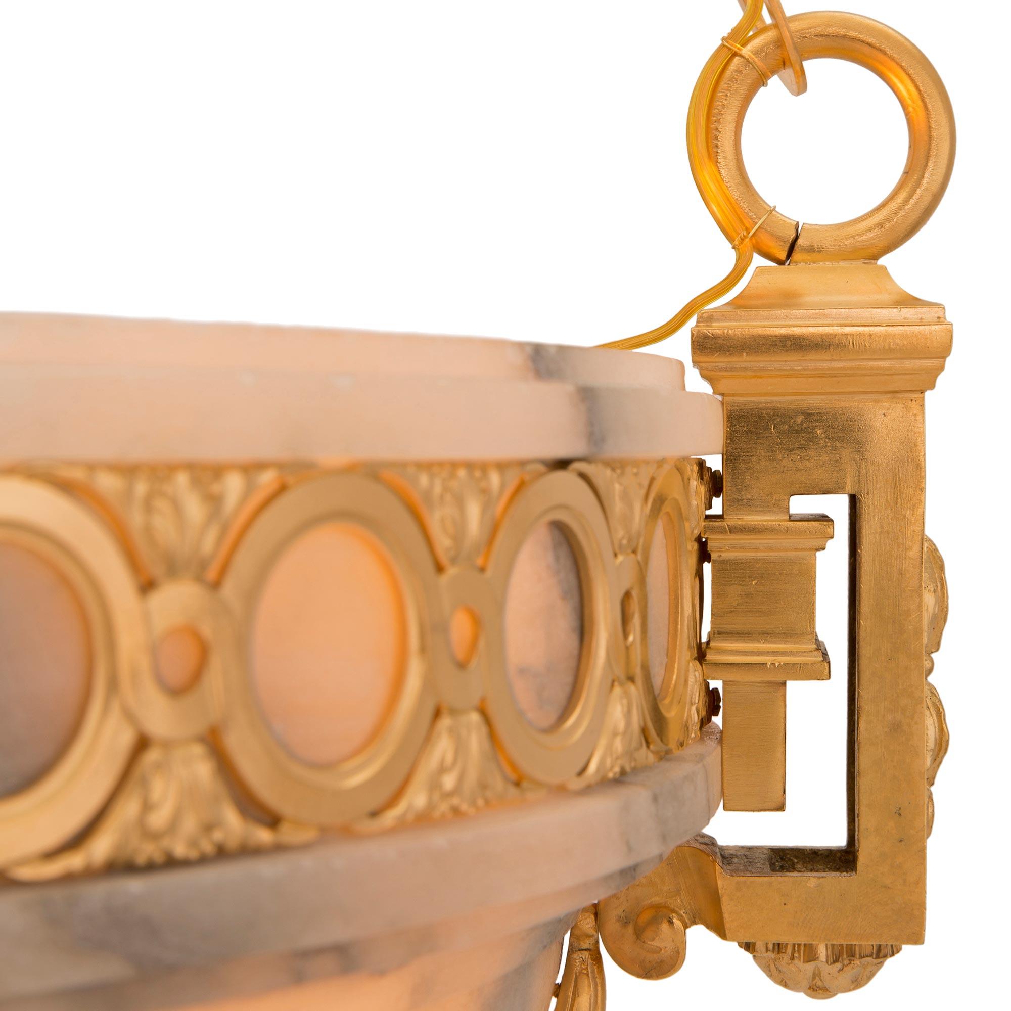 French 19th Century Louis XVI St. Alabaster and Ormolu Chandelier For Sale 1