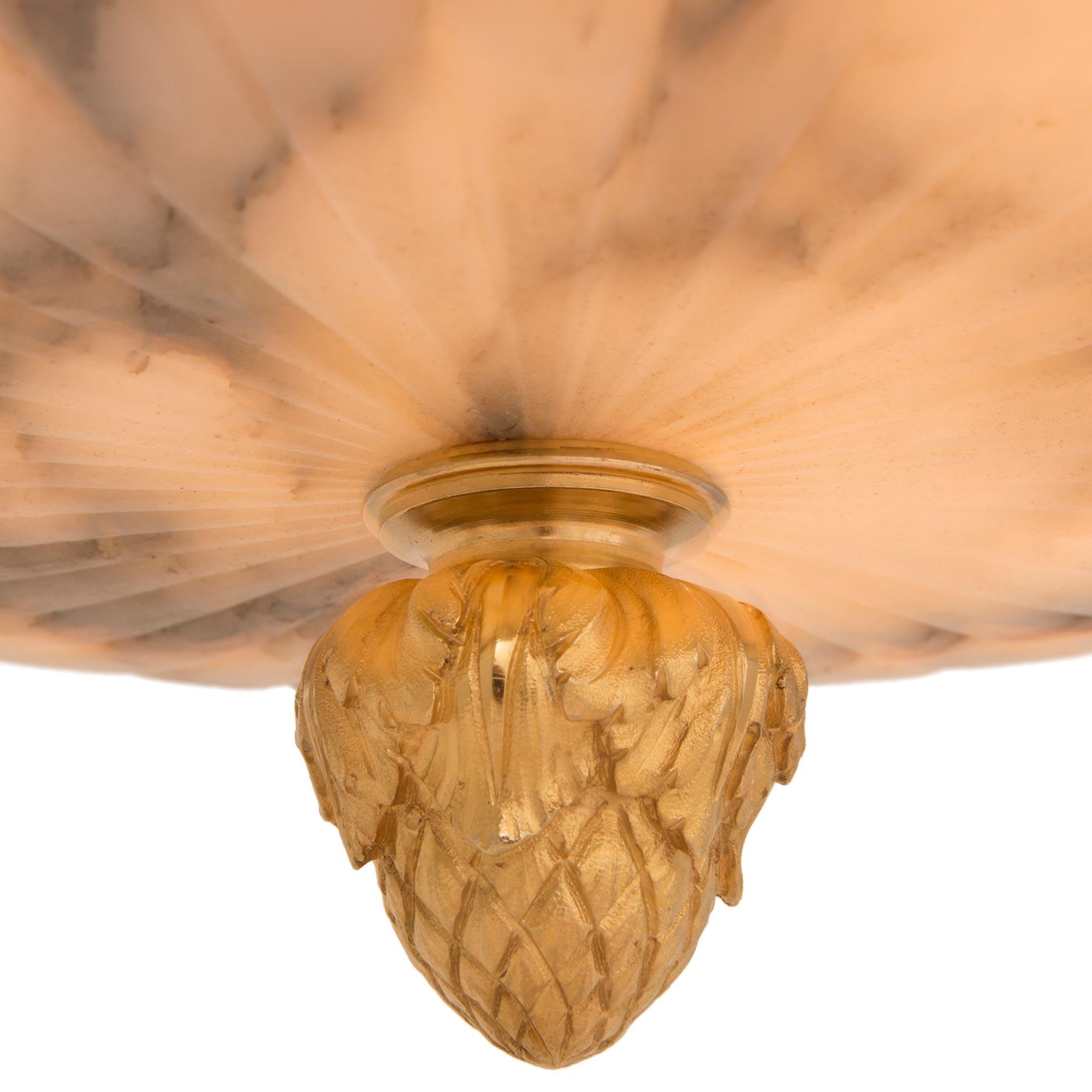 French 19th Century Louis XVI St. Alabaster and Ormolu Chandelier For Sale 2
