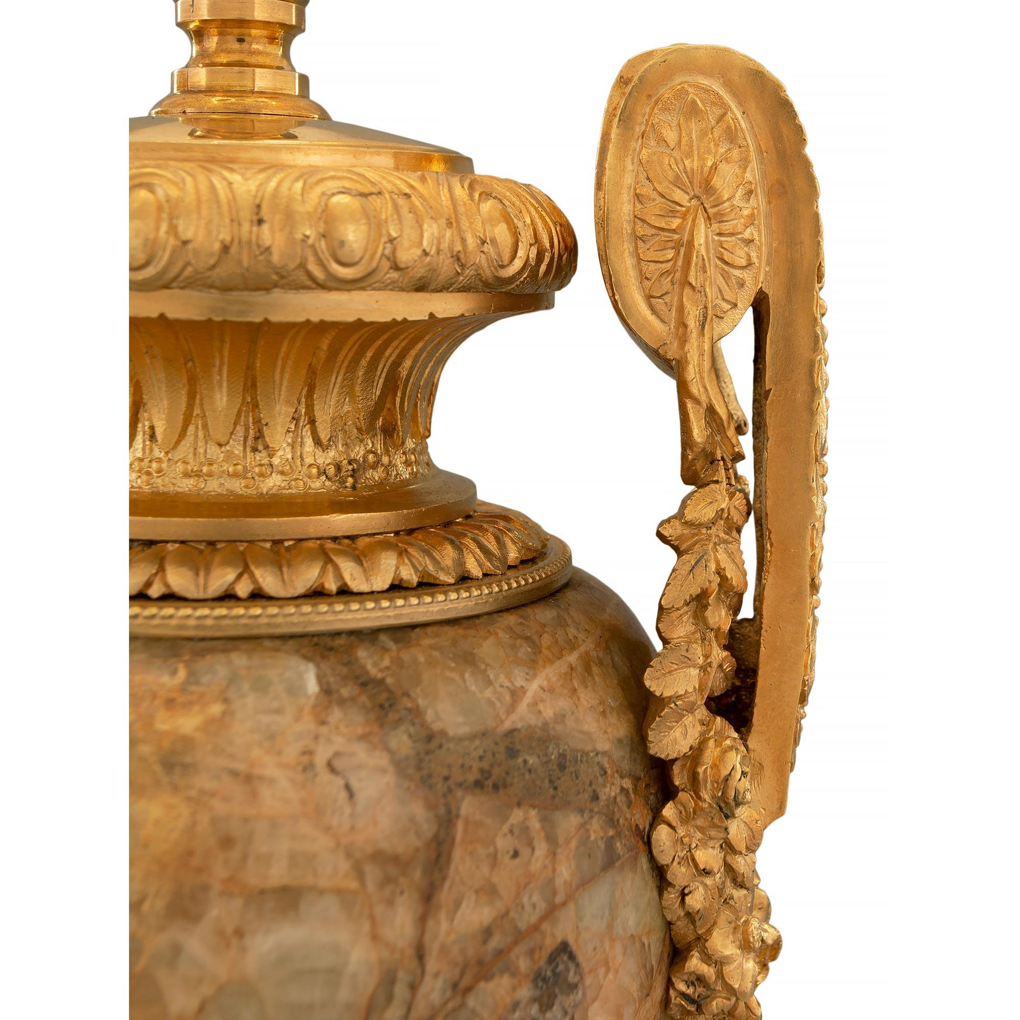 French 19th Century Louis XVI St. Alabastro Fiorito and Ormolu Lamp For Sale 4