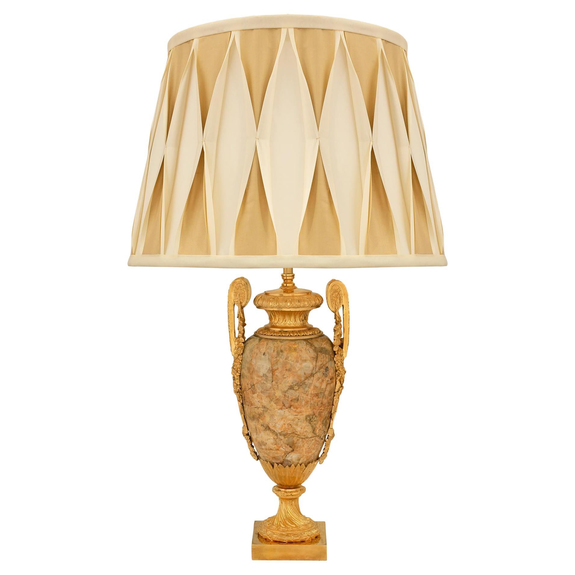 French 19th Century Louis XVI St. Alabastro Fiorito and Ormolu Lamp For Sale