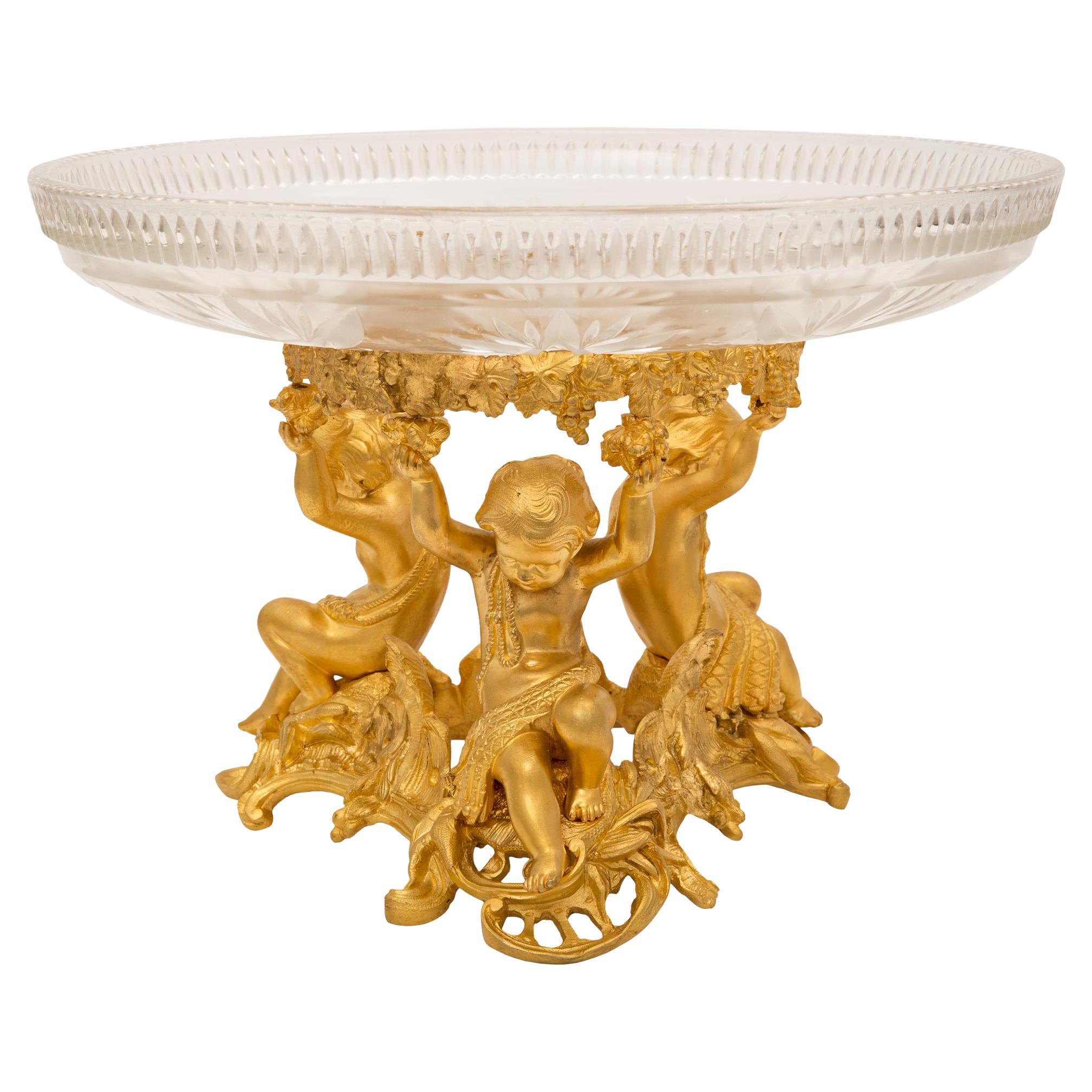 French 19th Century Louis XVI St. Baccarat Crystal and Ormolu Centerpiece Bowl