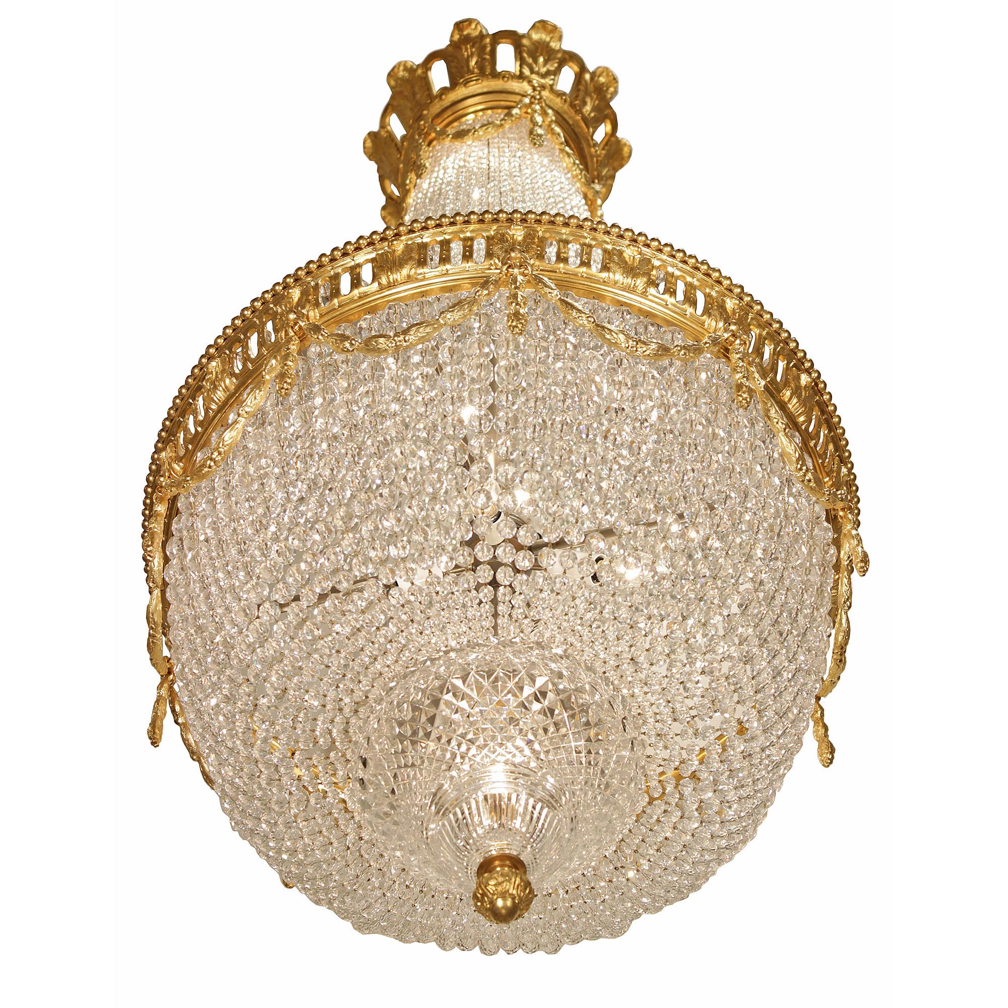 French 19th Century Louis XVI St. Baccarat Crystal And Ormolu Chandelier For Sale 3