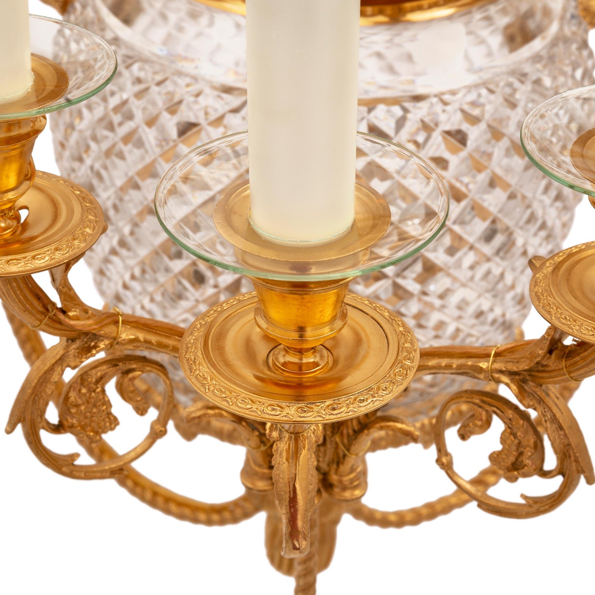 French 19th Century Louis XVI St. Baccarat Crystal and Ormolu Chandelier For Sale 4