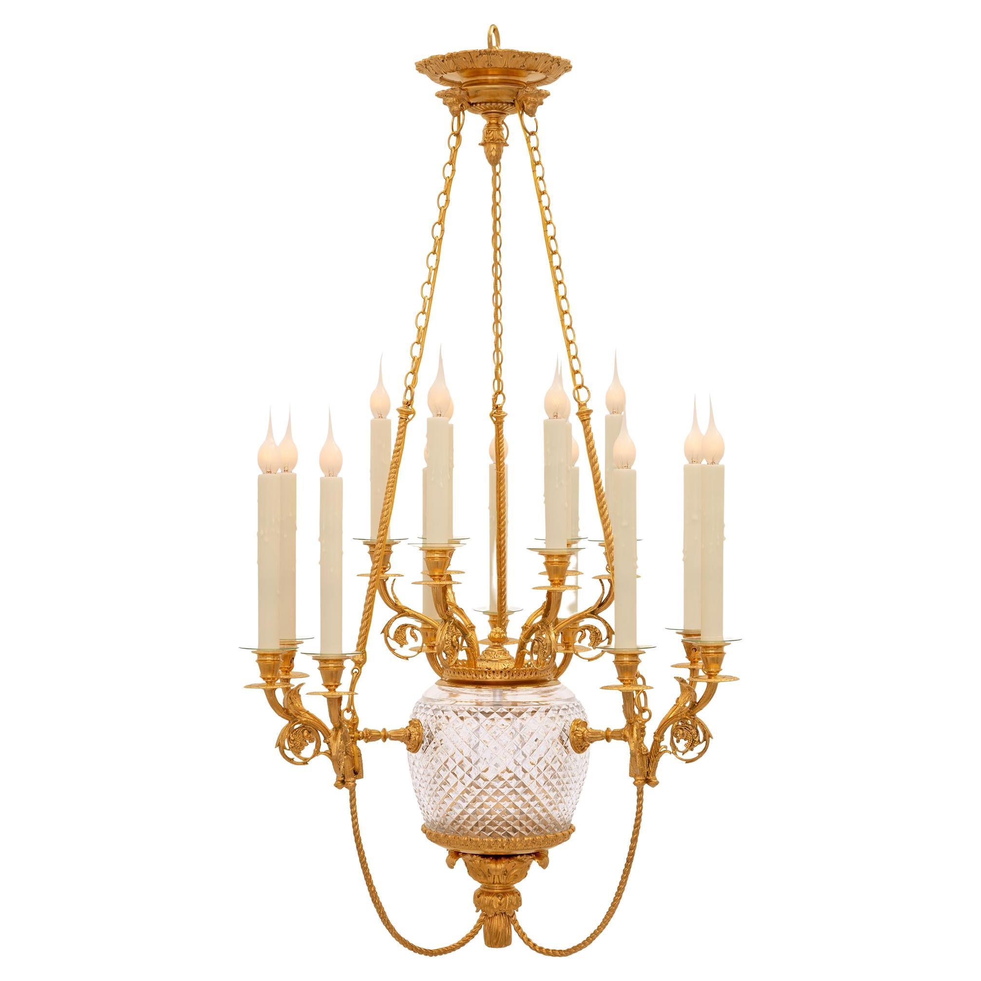 French 19th Century Louis XVI St. Baccarat Crystal and Ormolu Chandelier For Sale