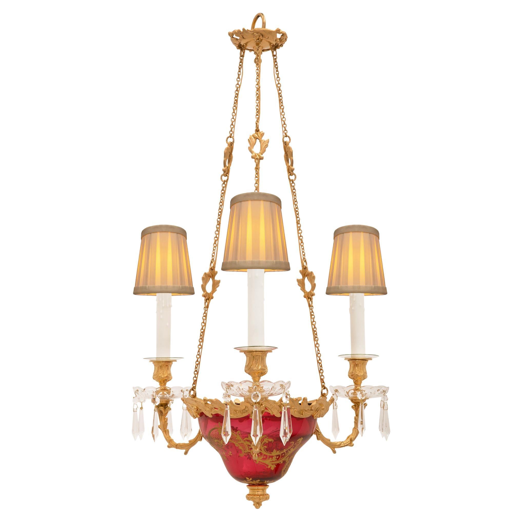 French 19th Century Louis XVI St. Baccarat Crystal And Ormolu Chandelier 