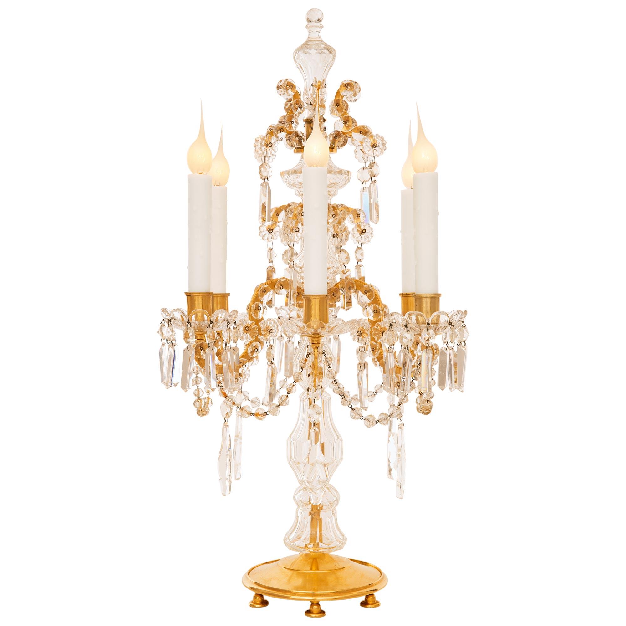 French 19th  century Louis XVI st. Baccarat Crystal and Ormolu Girondole lamps In Good Condition For Sale In West Palm Beach, FL