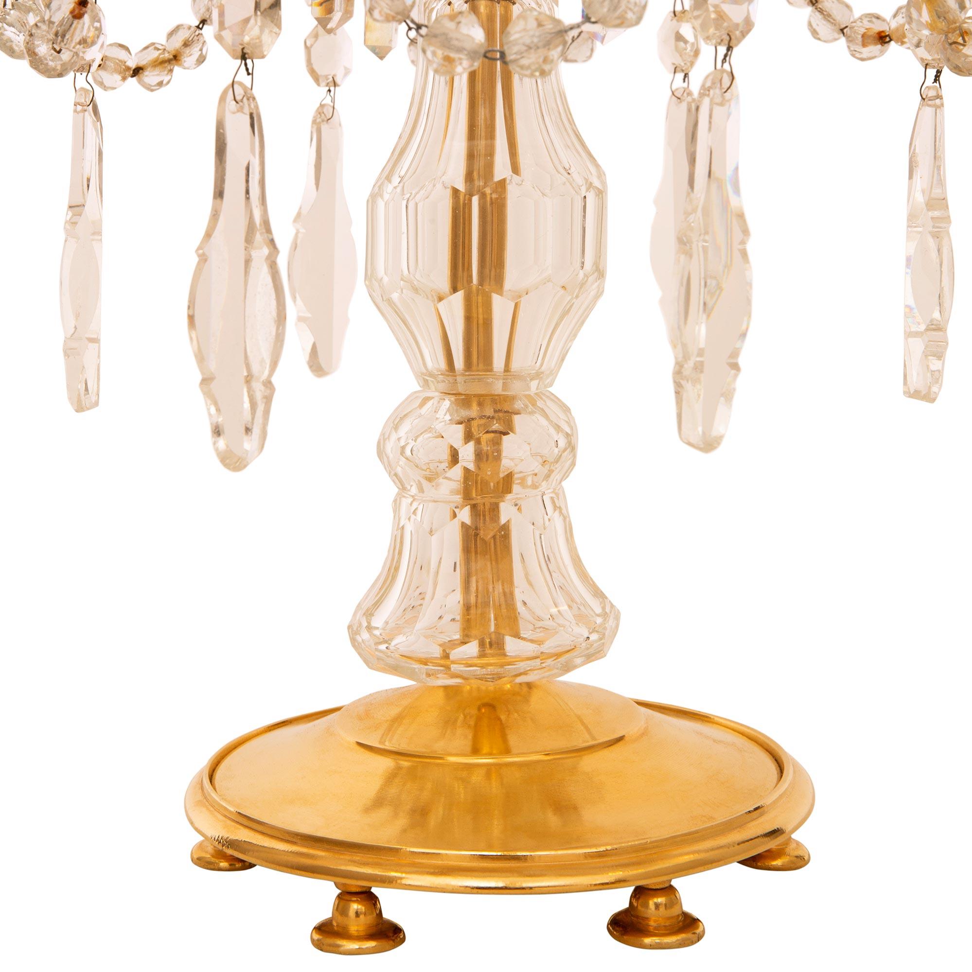 French 19th  century Louis XVI st. Baccarat Crystal and Ormolu Girondole lamps For Sale 4