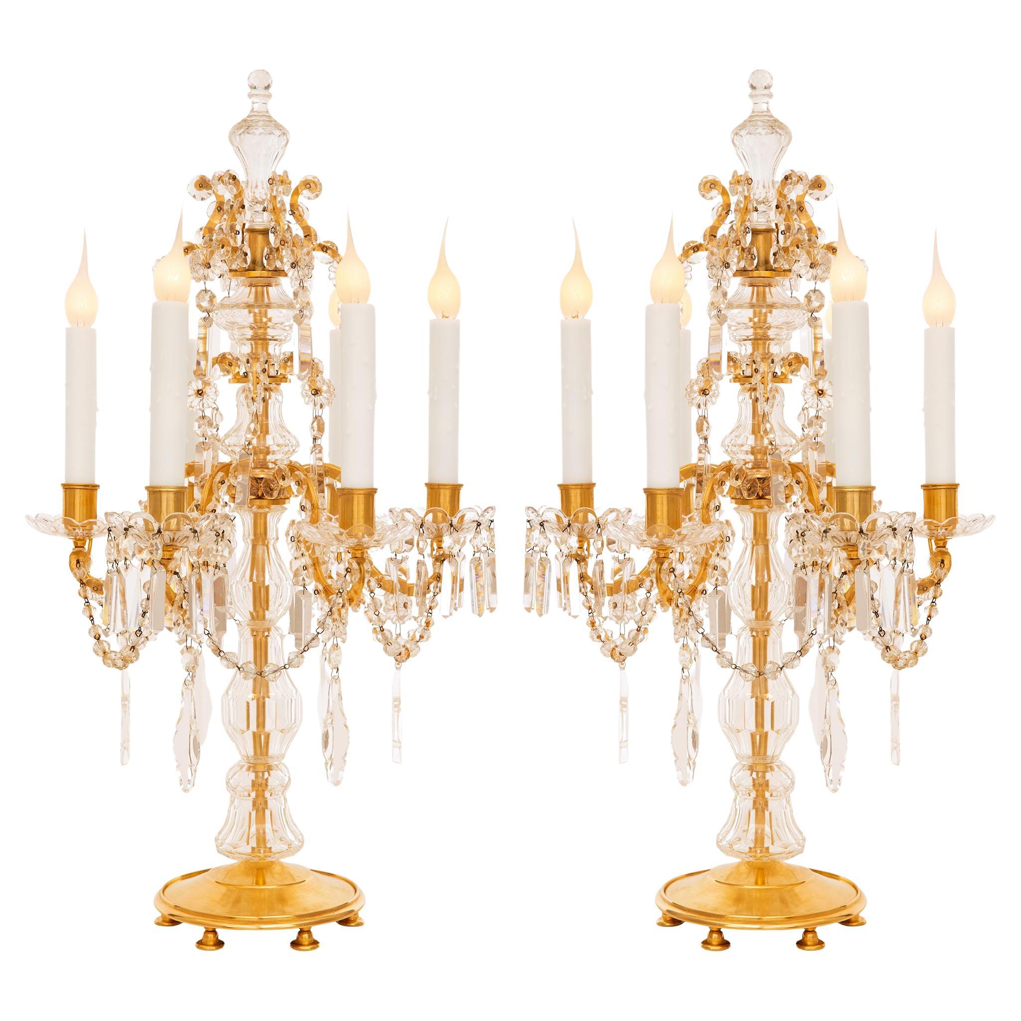 French 19th  century Louis XVI st. Baccarat Crystal and Ormolu Girondole lamps