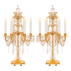 French 19th  century Louis XVI st. Baccarat Crystal and Ormolu Girondole lamps