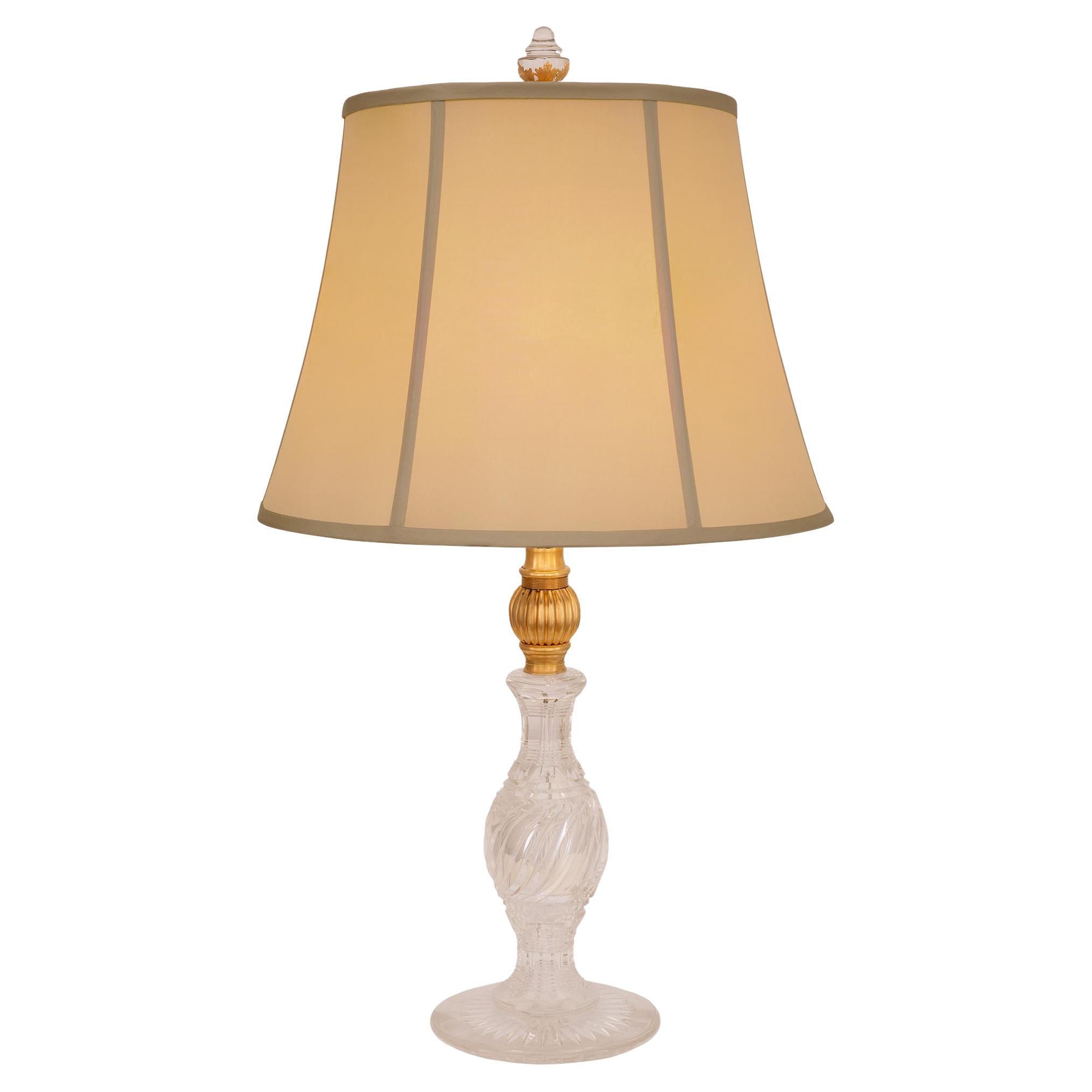 French 19th Century Louis XVI St. Baccarat Crystal and Ormolu Lamp For Sale