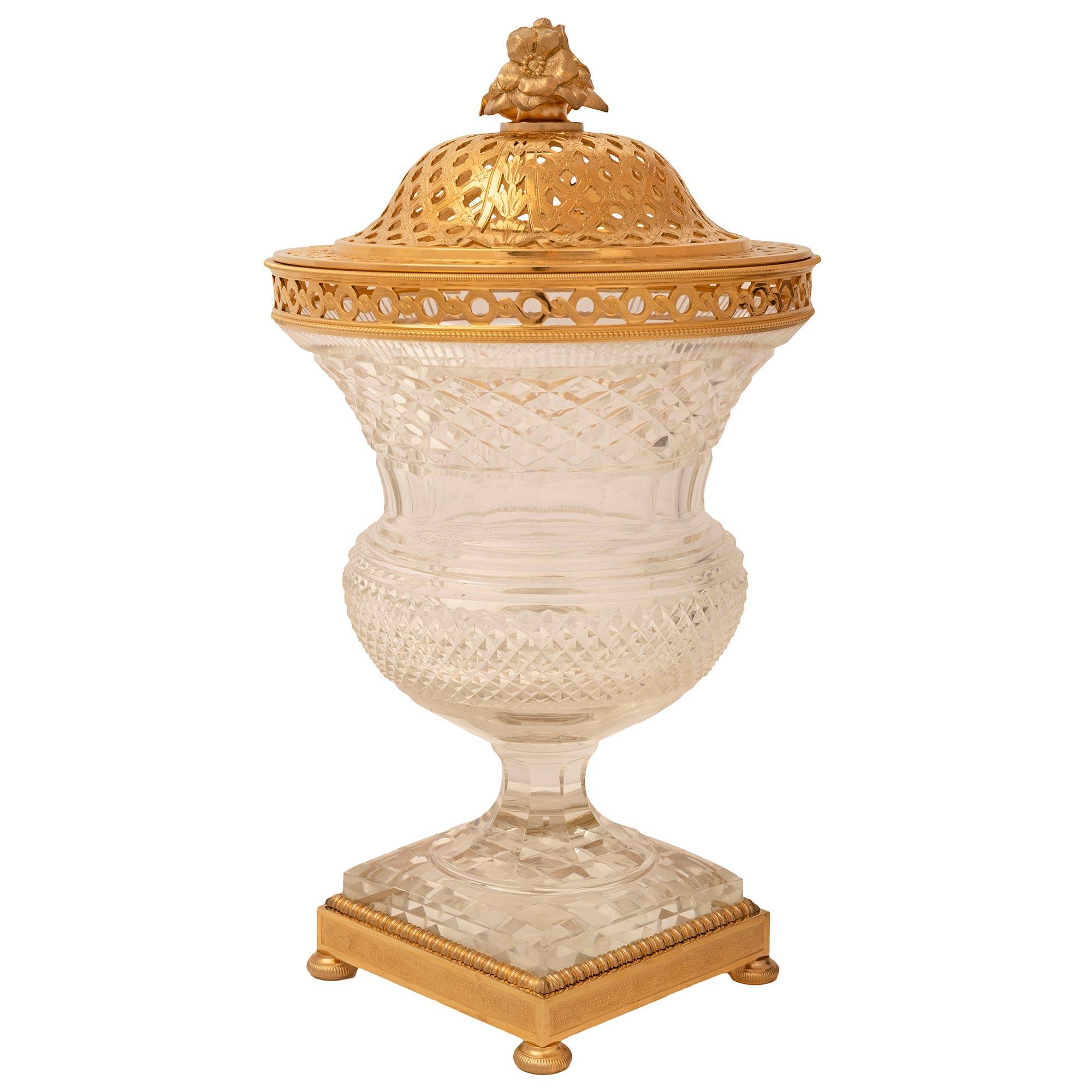 Belle Époque French 19th Century Louis XVI St. Baccarat Crystal And Ormolu Pot Pourri Urn For Sale