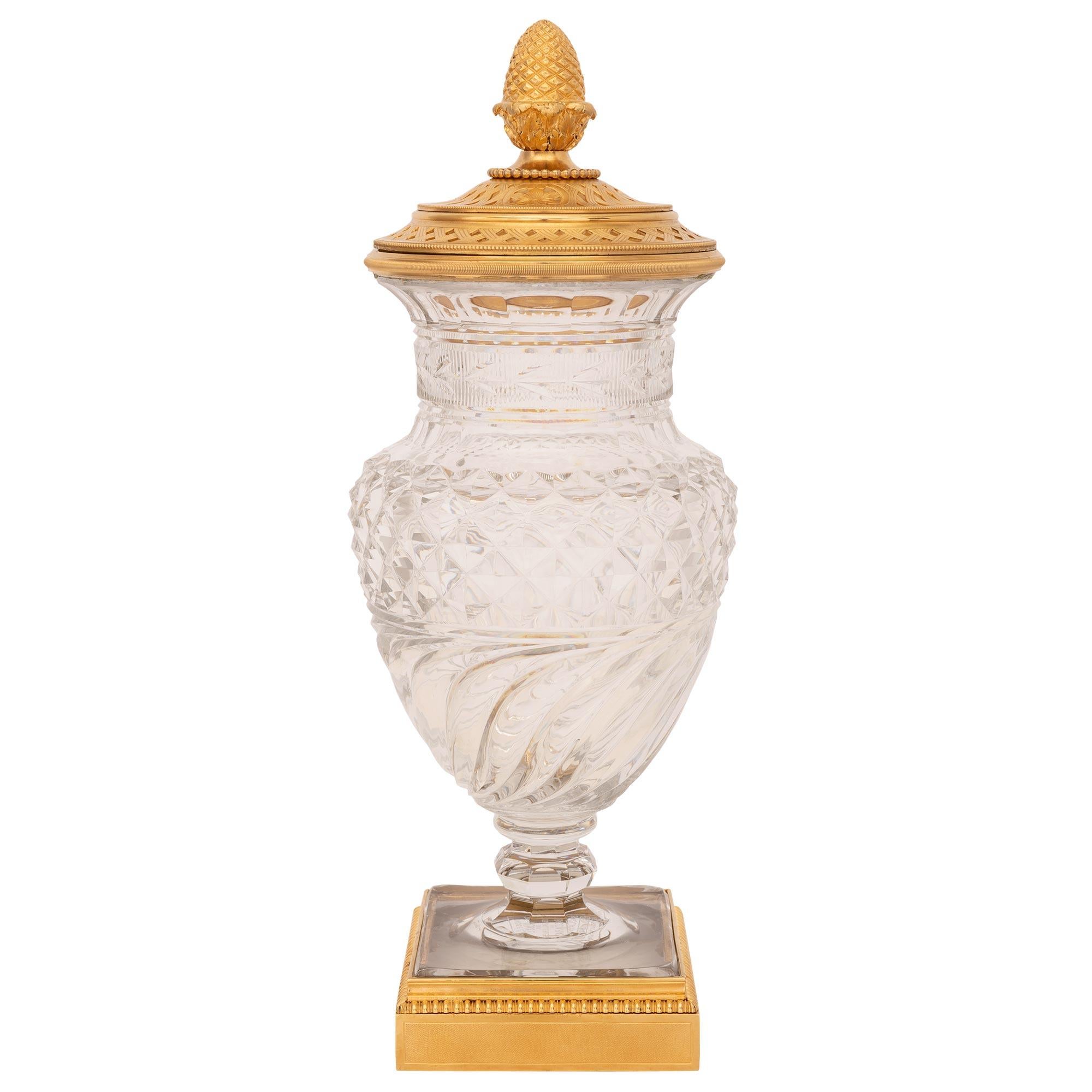 French 19th Century Louis XVI St. Baccarat Crystal and Ormolu Potpourri Vase For Sale