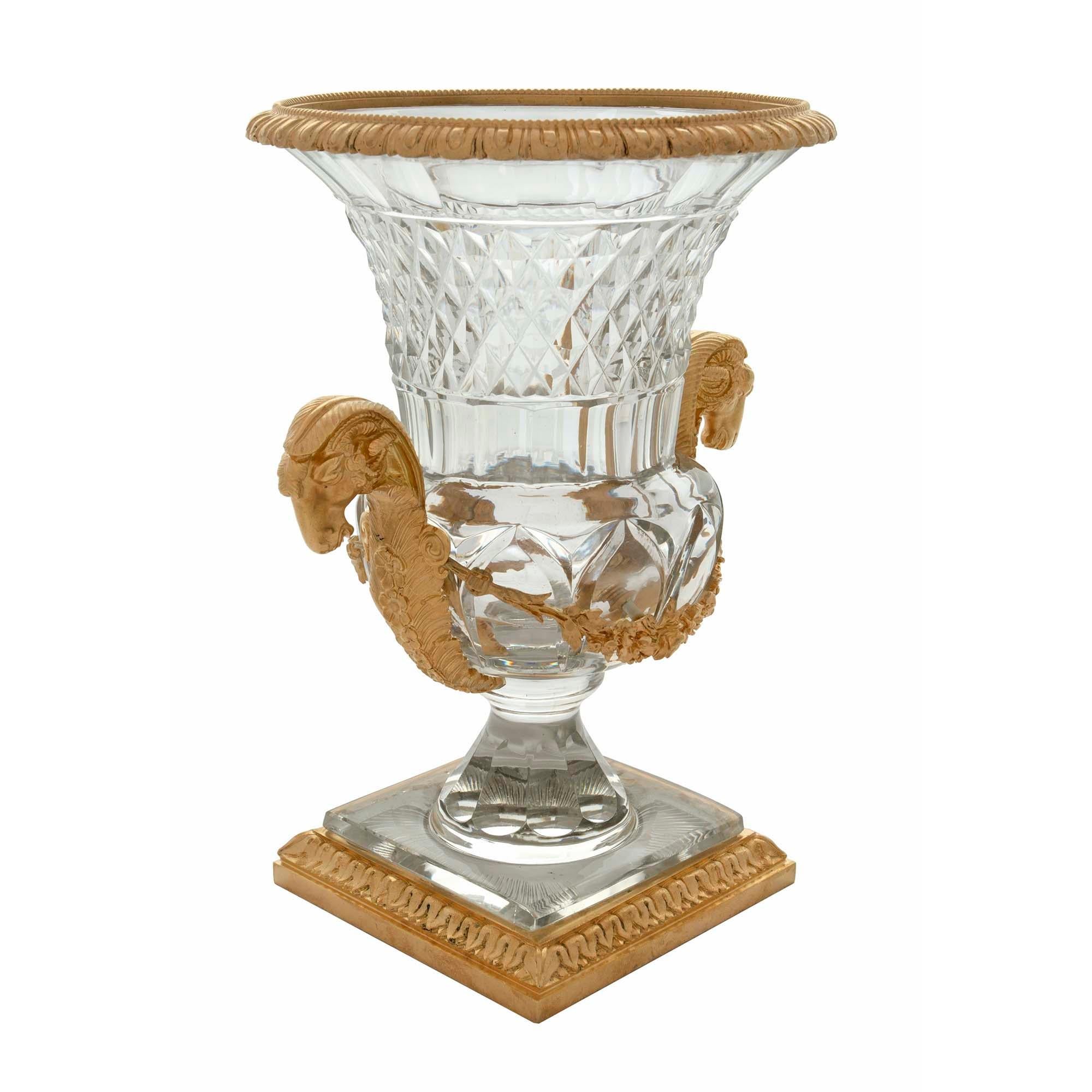 French 19th Century Louis XVI St. Baccarat Crystal and Ormolu Vase 1